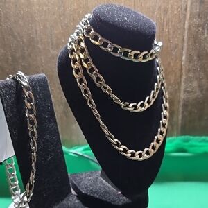 Men's Heavy Elegant Silver Chain Necklace Set NWOT